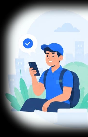 A young man on his phone, finding a task he can do nearby