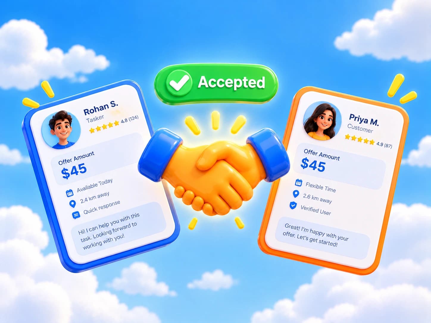 Comparing incoming offers for a task and choosing one